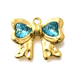 Индиколит 304 подвески из нержавеющей стали, со стразами, реальный 18 k позолоченный, ионное покрытие (ip), бантом, Indicolite, 18x22x5 мм, отверстие : 1.8 мм