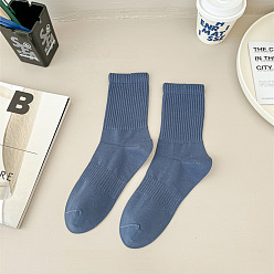 Steel Blue Cotton Knitting Socks, Ribbed Winter Warm Thermal Socks, Steel Blue, 250x70mm