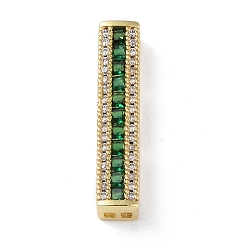 Green Rack Plating Brass Pave Cubic Zirconia Connector Charms, Rectangle Links, Real 18K Gold Plated, Long-Lasting Plated, Lead Free & Cadmium Free, Green, 25.5x5x5mm, Hole: 1.5mm
