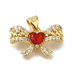 Красный Стойка металлическая латунная микропрофилированная кубическая циркония подвески, долговечный, без кадмия и без свинца, реальный 18 k позолоченный, бантом, красные, 10x18.5x5 мм, отверстие : 4x3 мм