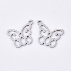 Stainless Steel Color 201 Stainless Steel Pendants, Butterfly, Stainless Steel Color, 15x18x1mm, Hole: 1.4mm