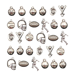 Antique Silver Tibetan Style Alloy Pendant Sets, Sport Goods, Mixed Shapes, Antique Silver, 13~30x10~17mm, 30pcs/set