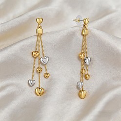 Platinum & Golden Alloy Heart Stud Dangle Earrings for Women, Platinum & Golden, 80mm