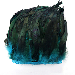 Deep Sky Blue Rooster Feather Fringe Trimming, Costume Accessories, Dyed, Deep Sky Blue, 5~7inch(127~178mm), about 10.94 Yards(10m)/Bag