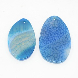 Bleu Royal Pendentifs en forme de larme en agate naturelle, teint, bleu royal, 37~50x20~25x3~4mm