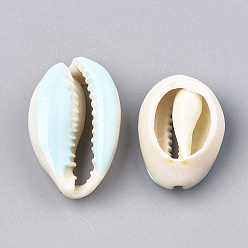 Pale Turquoise Cowrie Shell Beads, with Enamel, No Hole/Undrilled, Pale Turquoise, 20~26x13~18x5~7mm