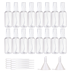 Clear BENECREAT 60ml Transparent PET Plastic Refillable Spray Bottle, for Perfume, Essential Oil, with PP Plastic Funnel Hopper and PE Plastic Dropper, Clear, Bottle: 12x3.6cm, Capacity: 60ml, hopper: 3.7x0.6~3.7cm, Dropper: 15x0.25~1.2cm, 32pcs/set