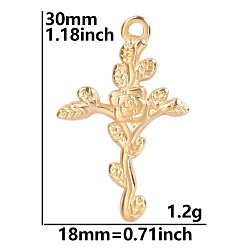 Golden Stainless Steel Pendants, Rose Cross, Golden, 30x18mm