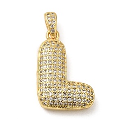 Letter L Brass Micro Pave Cubic Zirconia Pendants, Cadmium Free & Lead Free, Long-Lasting Plated, Real 18K Gold Plated, Letter L, 23x15x5.5mm, Hole: 4.5x3mm