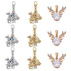 Platinum & Golden 9Pcs 3 Style Brass Micro Pave Clear Cubic Zirconia Pendants, Platinum & Golden, 16x19x5mm and 21.5x15.5x3.5mm, 3pcs/style