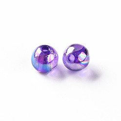 Blue Violet Transparent Acrylic Beads, AB Color Plated, Round, Blue Violet, 8x7mm, Hole: 2mm, about 1745pcs/500g