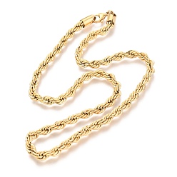 Real 18K Gold Plated 304 Stainless Steel Rope Chain Necklaces, with Lobster Claw Clasps, Real 18K Gold Plated, 17.7 inch(45cm), 4.8mm