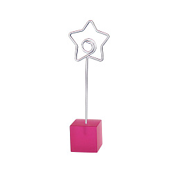 Deep Pink Metal Spiral Memo Clips, with Resin Base, Message Note Photo Stand Holder, for Table Decoration, Star, Deep Pink, 117mm