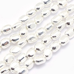 Silver Plated Electroplate Non-magnetic Synthetic Hematite Beads Strands, Grade AA, Long-Lasting Plated, Nuggets, Silver Plated, 7x4~6.5mm, Hole: 1mm, about 57pcs/strand, 15.7 inch(40cm)