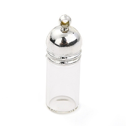 Clear Glass Bottle Pendants, with Plastic Cap, Openable Perfume Bottle, Refillable Bottles, Clear, 34.5mm, Hole: 2.5mm