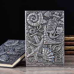 Antique Silver 3D Embossed PU Leather Notebook, for School Office Supplies, A5 Ocean Theme Pattern Journal, Antique Silver, 215x145mm