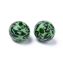 Зеленый Расписные бусы из натурального дерева, напечатанный, круглый с леопардовым принтом, зелёные, 10x9 мм, отверстие : 2.5 мм