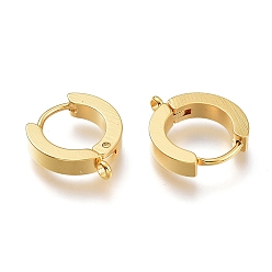 Real 24K Gold Plated Ion Plating(IP) 304 Stainless Steel Huggie Hoop Earrings Findings, with Vertical Loop, Ring, Real 24K Gold Plated, 15.5x14x3mm, Hole: 1.6mm, Pin: 1mm