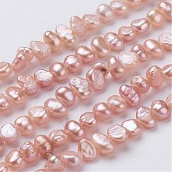 Sandy Brown Natural Cultured Freshwater Pearl Beads Strands, Baroque Keshi Pearl Beads, Two Sides Polished, Sandy Brown, 5~7x4~5x3~4mm, Hole: 0.3mm, about 76~80pcs/strand, 14 inch