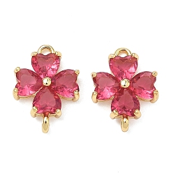 Светло-Вишневый Подвески-клеверы из стекла ко Дню Святого Патрика, с реечной обшивкой латунными выводами, золотые, без кадмия и без свинца, долговечный, светло-вишневый, 15.5x11.5x3.5 мм, отверстие : 1.4 мм