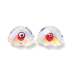 Red Transparent Glass Pendants, with Enamel, Faceted, Half Round with Evil Eye Pattern, Red, 21x29x14.5mm, Hole: 1.6mm