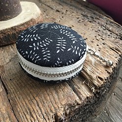 Black DIY Macaron Coin Purse Kits, Including Aluminium Macaron Bag Button, Zipper, Cloth, Needle & Thread, Black, Finish Product: 6.2cm