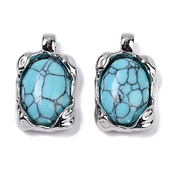 Синтетическая Бирюза Латунь с подвесками из драгоценных камней, прямоугольные, 21.5x12.5x7.5 мм, отверстие : 2.5x2 мм