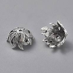 Antique Silver Tibetan Style Bead Caps, Lead Free, Flower, Antique Silver, 10x15x15mm, Hole: 2mm