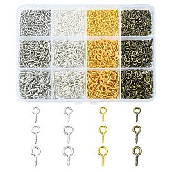 Mixed Color 1200Pcs 12 Style Iron Screw Eye Pin Peg Bails, For Half Drilled Beads, Mixed Color, 8~13x4~6.5x1~1.5mm, Hole: 2~4mm