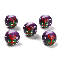 Черный Рождественская тема выпечка расписные стеклянные бусины, с эмалью, круглая с подарочной коробкой, чёрные, 12.5~13x11 мм, отверстие : 1.6 мм