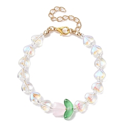 Clear AB Glass Beaded Bracelets, with Alloy Jewely for Women, Flower & Heart, Clear AB, 7-1/8 inch(18cm)