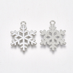 White Alloy Pendants, Cadmium Free & Lead Free, with Enamel, Christmas, Snowflake, Platinum, White, 25x19x1.5mm, Hole: 2mm