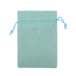 Light Blue Linenette Drawstring Bags, Rectangle, Light Blue, 14x10cm