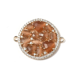 Перу Латунные микро-паве прозрачные кубические цирконии и стеклянные плоские круглые подвески-соединители, реальный 18 k позолоченный, стойки покрытие, долговечный, без кадмия и без свинца, Перу, 34x28x4 мм, отверстие : 2 мм