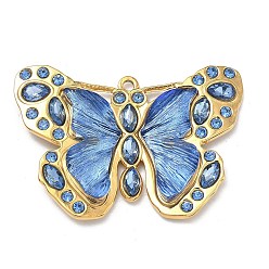 Васильковый 304 подвески из нержавеющей стали смолы, бабочки прелести, со стразами, реальный 18 k позолоченный, вакуумное покрытие pvd, долговечный, васильковый, 35x50x5 мм, отверстие : 2 мм