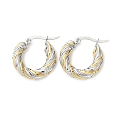 Золотой & Цвет Нержавеющей Стали 304 двухцветные серьги-кольца из нержавеющей стали, твист кольцо, ионное покрытие (ip), золотые и нержавеющая сталь цвет, 20x5 мм