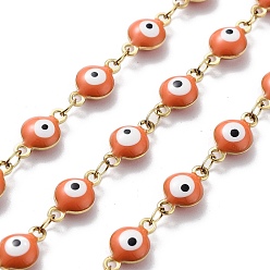 Оранжевый 304 цепи из нержавеющей стали ссылка, со смолой, эмалью и катушкой, несварные, реальный 18 k позолоченный, глаз, ионное покрытие (ip), оранжевые, 11x6x4 мм, около 32.81 футов (10 м) / рулон