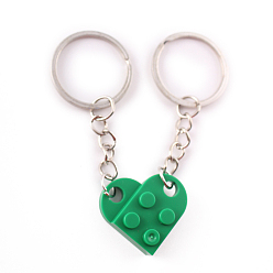 Green Love Heart Building Blocks Keychain, Separable Jewelry Gifts Couples Friendship Keychain, with Alloy Findings, Green, Pendant: 2.5x2.7x8cm, Ring: 3cm