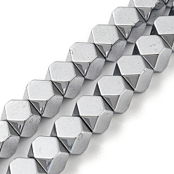 Platinum Plated Electroplated Synthetic Non-magnetic Hematite Beads Strands, Hexagon, Platinum Plated, 7.6~8x7.5~8x7.5~8mm, Hole: 0.9mm, about 47pcs/strand, 15.94''(40.5cm)