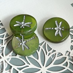 Светло-зеленый Коричневый Чешские Бусины, плоские круглые с стрекоза, оливковый, 17 мм