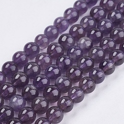 Purple Natural Gemstone Beads Strands, Amethyst, AB Grade, Round, Purple, 10mm
