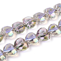 чертополох Гальванизируйте прозрачное стекло бисер нитей, сердце, граненые, с покрытием AB цвета, с половиным покрытием, чертополох, 15x13x8.5 мм, отверстие : 1 мм, около 50 шт / нитка, 23.62 дюйм (60 см)