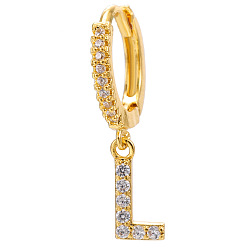Letter L Clear Cubic Zirconia Initial Letter Dangle Hoop Earrings, Golden Brass Jewelry for Women, Letter.L, 22mm