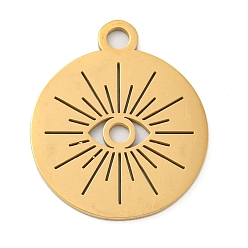 Eye Ионное покрытие (ip) 304 подвески из нержавеющей стали, лазерная резка, золотые, плоский круглый шарм, глаз, 25x21x1 мм, отверстие : 3 мм