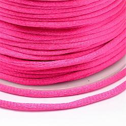 Темно-Розовый Полиэфирного корда, атласный шнур, для изготовления украшений из бисера, китайское вязание, темно-розовыми, 2 мм, около 100 ярдов / рулон