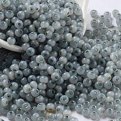 Dark Gray Glass Seed Beads, Imitation Cat Eye, Rondelle, Dark Gray, 4x3.3mm, Hole: 1.4mm