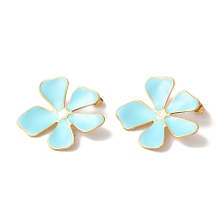 Светло-Синий Цветочное золотое ионное покрытие (ip) 304 серьги-гвоздики из нержавеющей стали для женщин, с эмалью, золотые, голубой, 31x32 мм