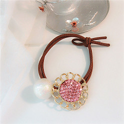 Pink Geometric Heart Star Hair Accessories for Women - Floral Round Disc, Rhinestone Elastic Hairband