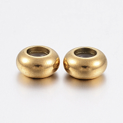 Golden Ion Plating(IP) 202 Stainless Steel Beads, with Plastic, Slider Beads, Stopper Beads, Rondelle, Golden, 8x4mm, Hole: 2mm