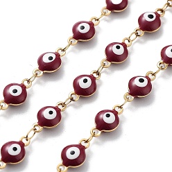 Темно-Красный 304 цепи из нержавеющей стали ссылка, со смолой, эмалью и катушкой, несварные, реальный 18 k позолоченный, глаз, ионное покрытие (ip), темно-красный, 11x6x4 мм, около 32.81 футов (10 м) / рулон